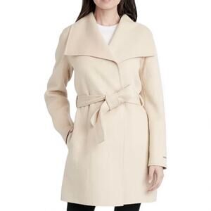 Tahari Ella belted wrap coat tan quiet luxury scandi girl NEW minimalist